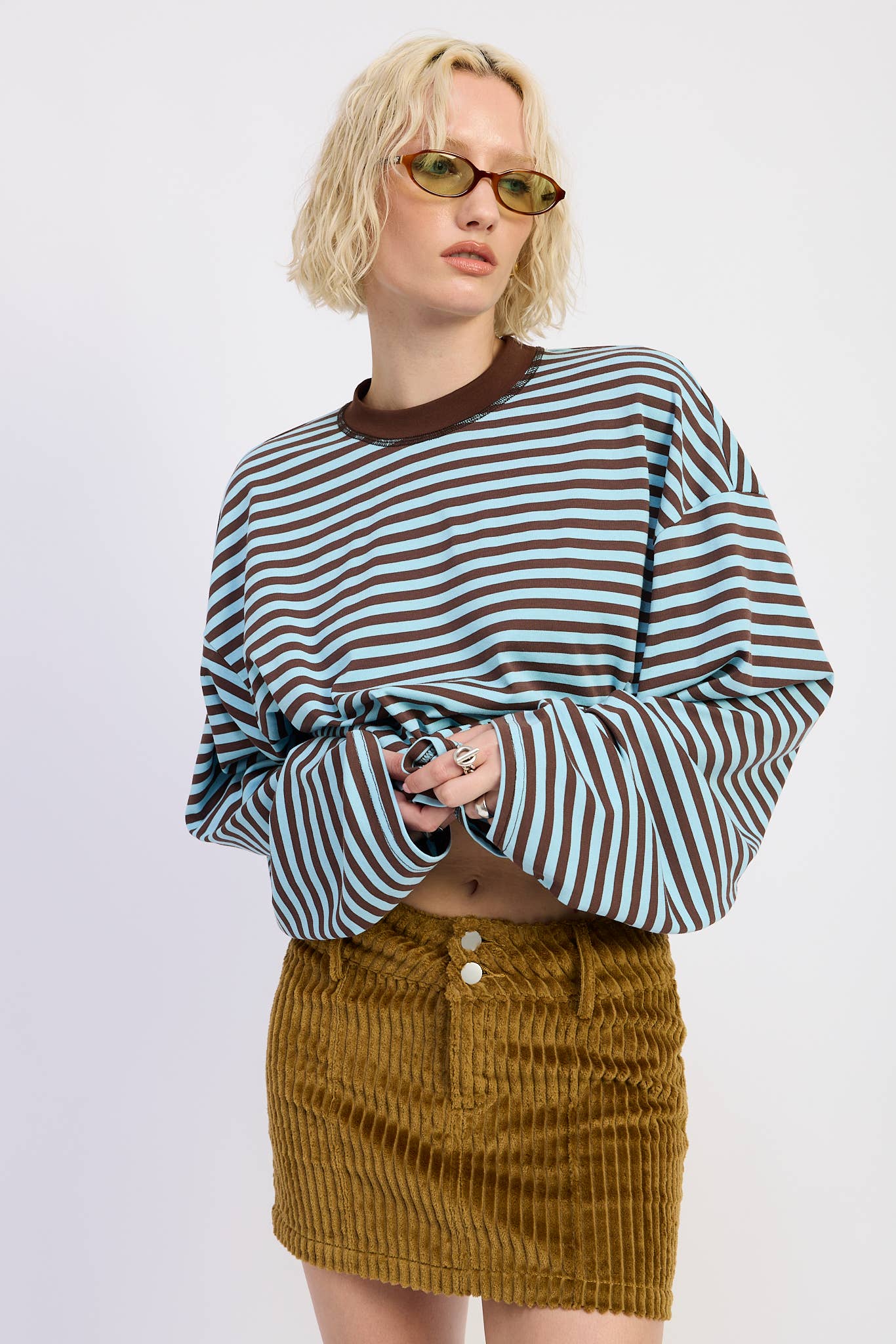 Corduroy Mini Skirt with Button