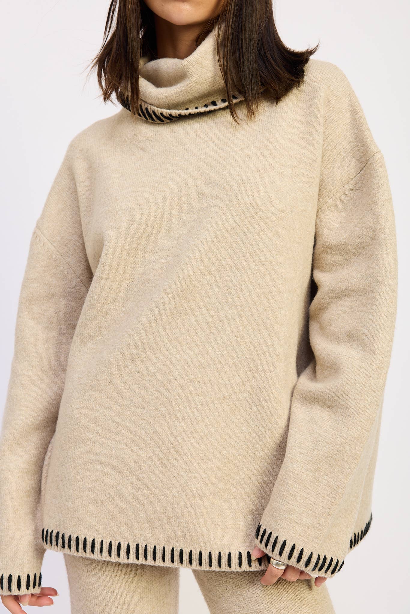 Oversized Turtle Neck Sweater With Stitching