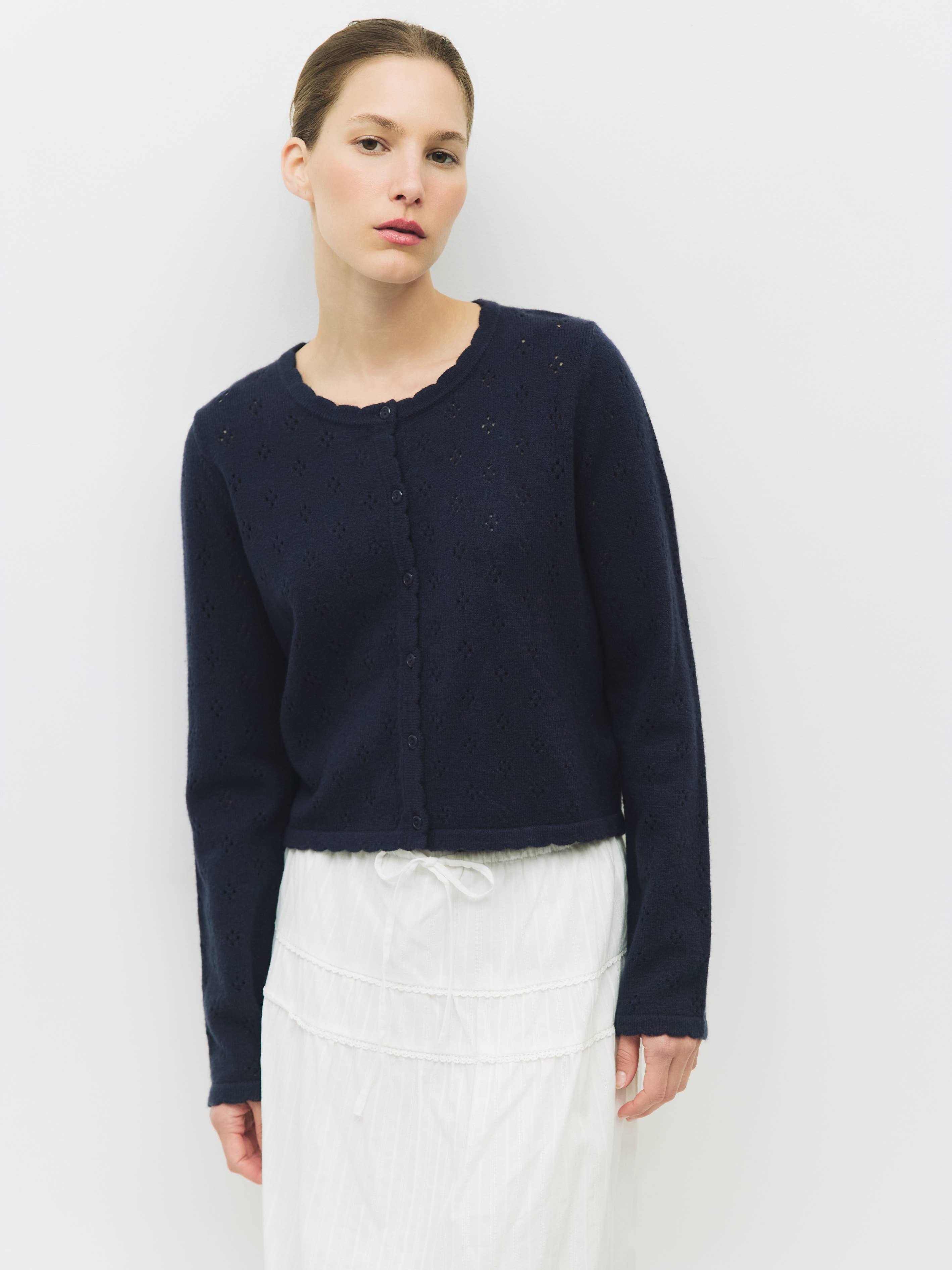 The Carmela Cardigan | Scalloped Pointelle Cardigan