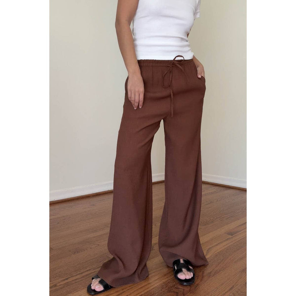 Drawstring Mid Waist Straight Leg Flowy Pants