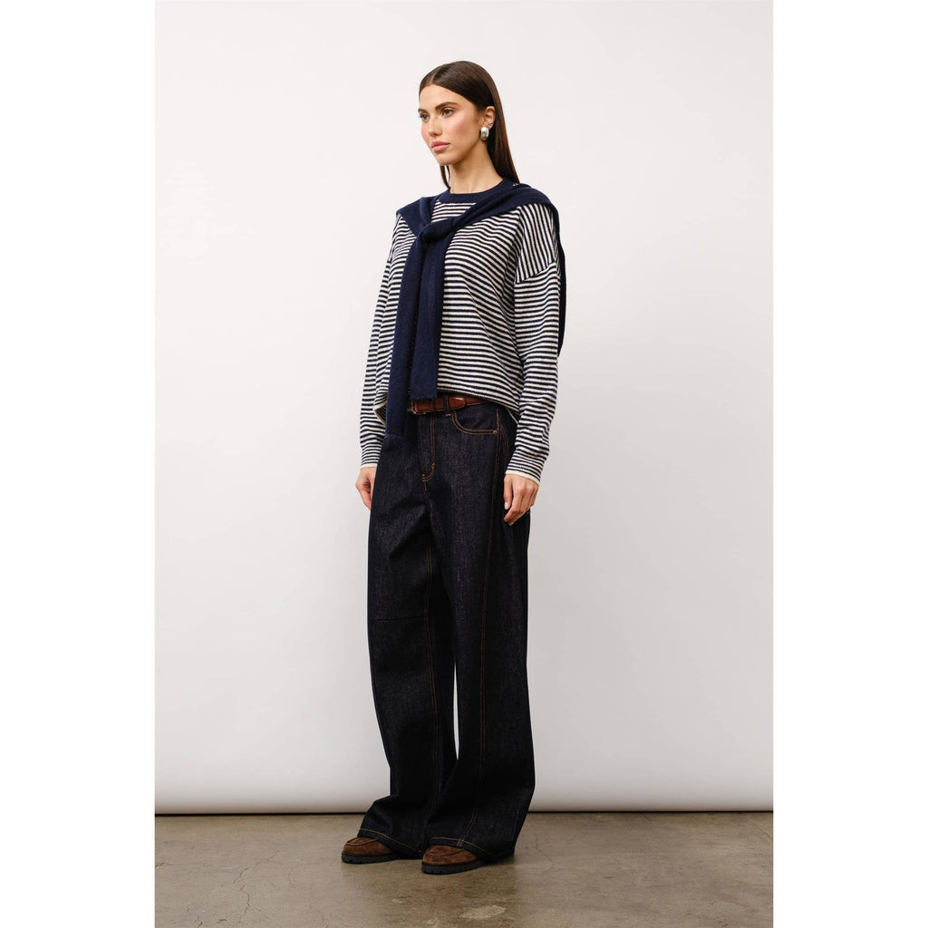 Kate Striped Sweater with Detachable Shawl