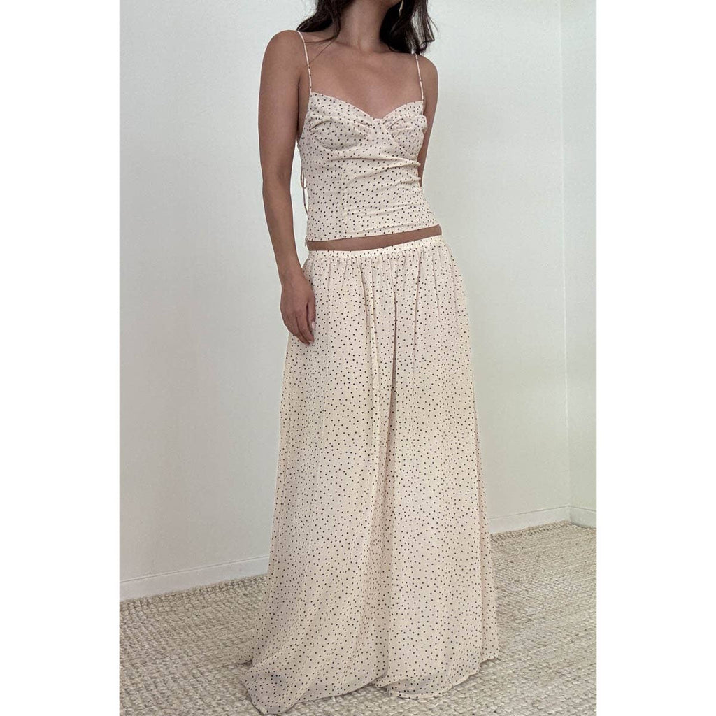 Polka Dot Print Chiffon Mid Waist A-line Skirt