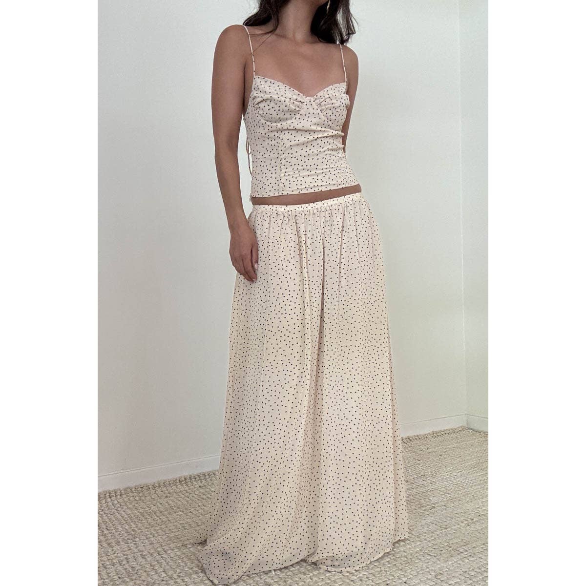 Polka Dot Print Chiffon Mid Waist A-line Skirt