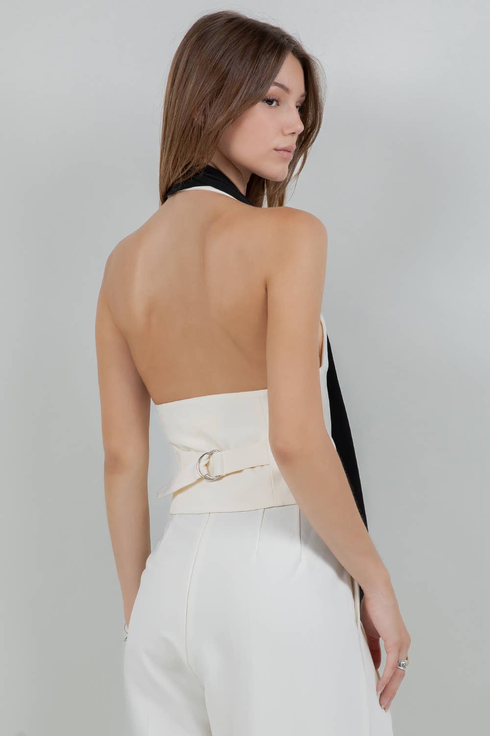 Lace + Contrast Satin Tank Top with Tie