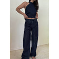 Self-Tie Belt Loose Baggy Fit Denim Pants