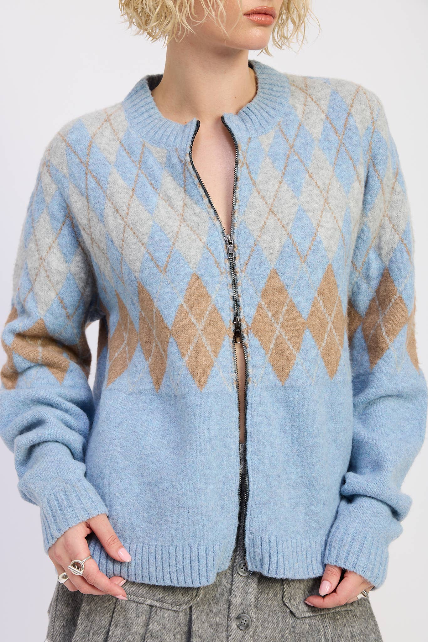 Argyle Zip Up Cardigan