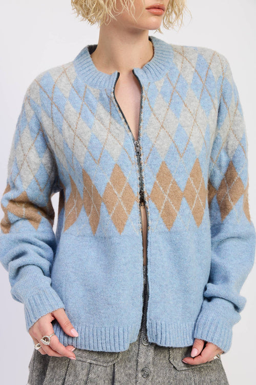 Argyle Zip Up Cardigan