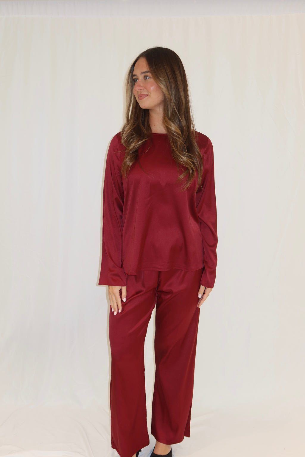 Satin Long Sleeves Top & Pants Set