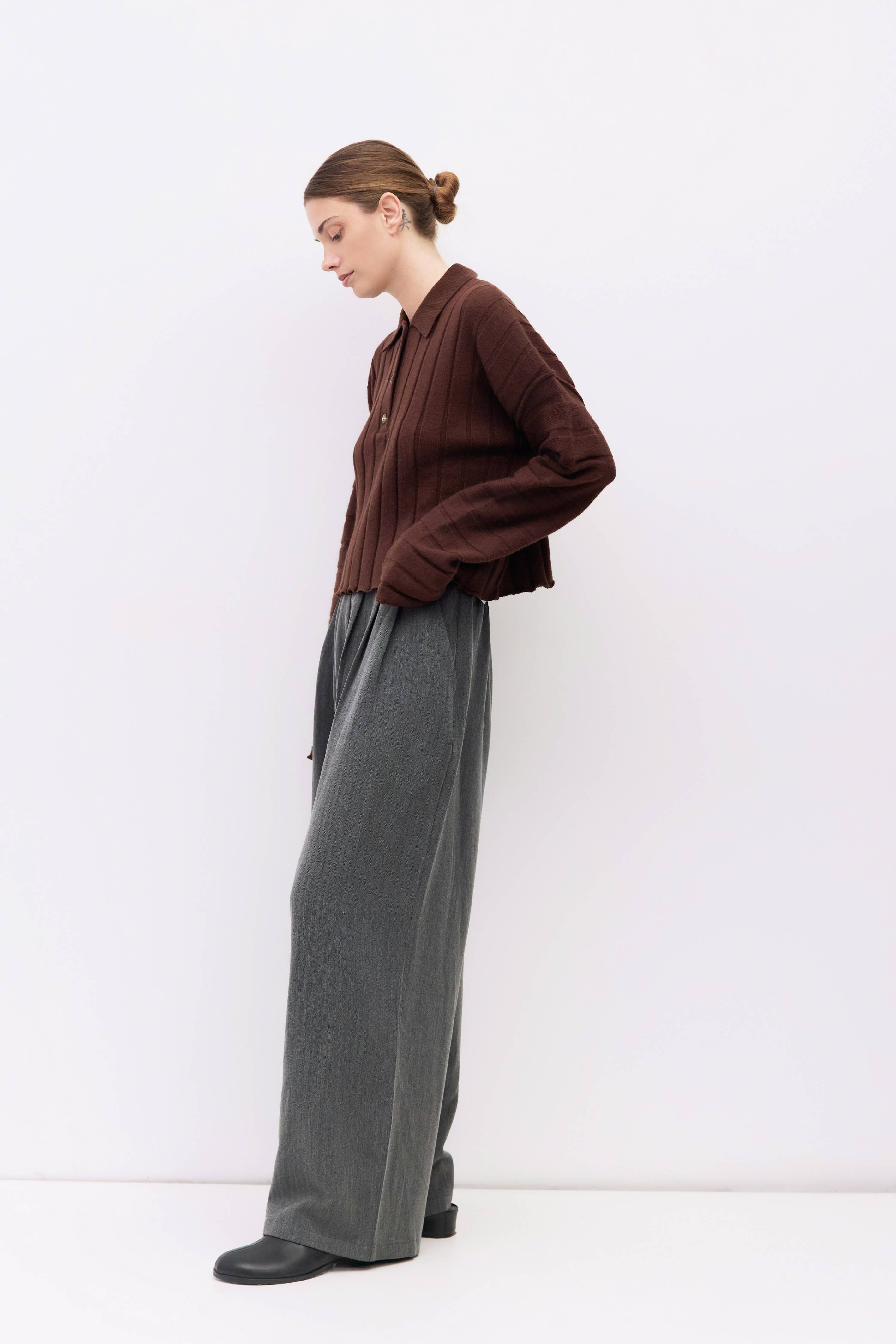 The Karina Sweater | Cropped Ribbed Knit Polo Sweater