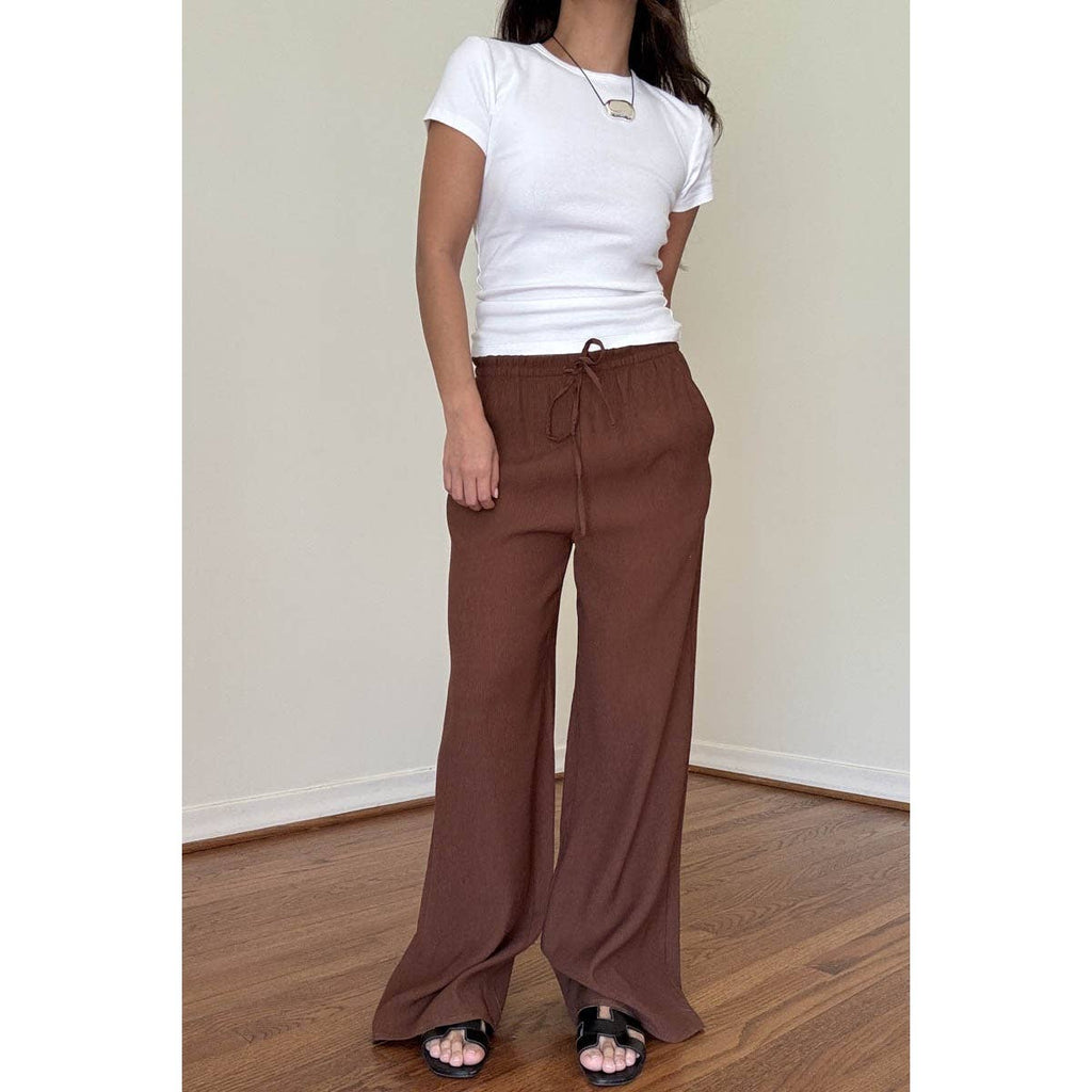 Drawstring Mid Waist Straight Leg Flowy Pants