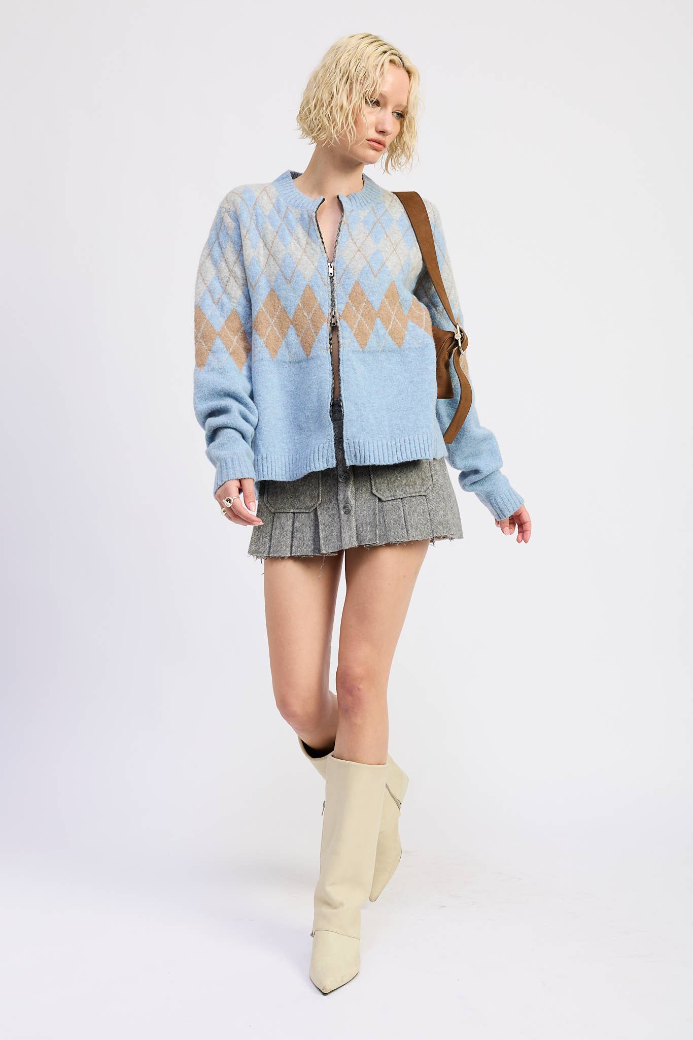 Argyle Zip Up Cardigan