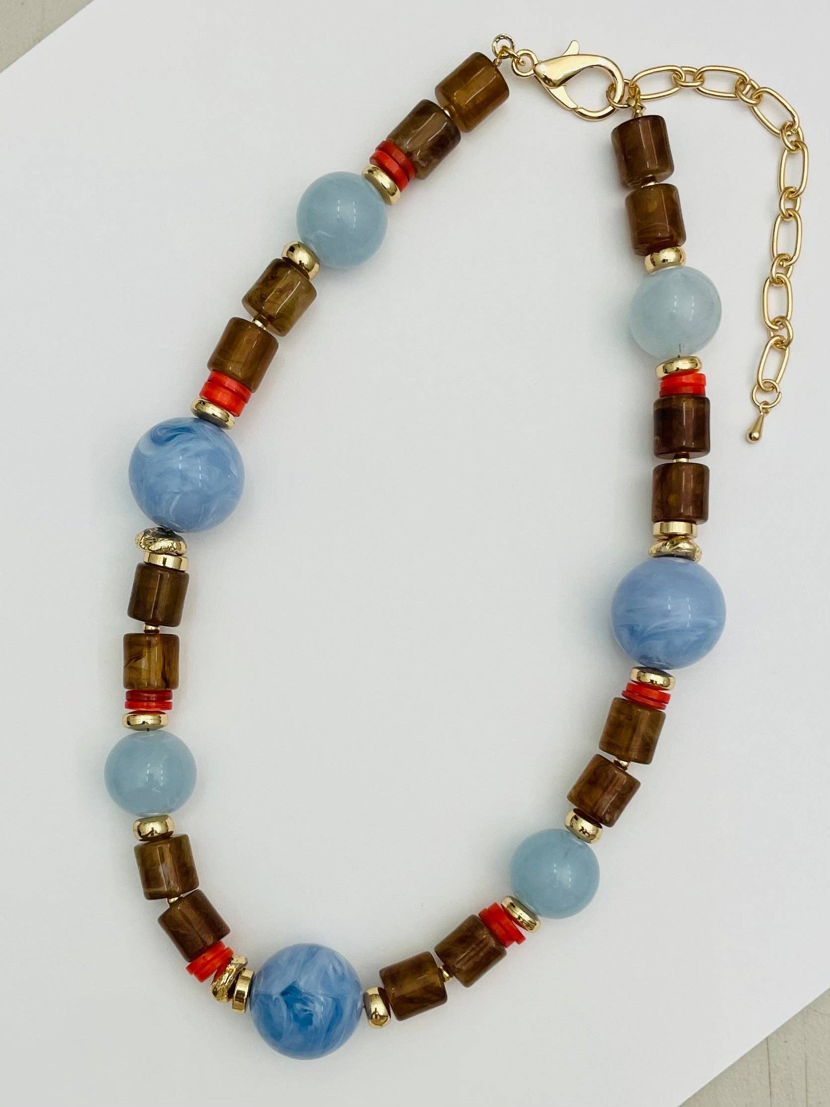 Brown & Blue Resin Beaded Necklace