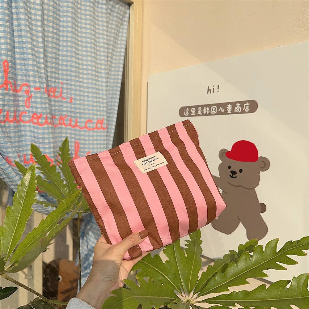 Color Block Striped Large Capacity Make Up Bag