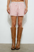 LACE TRIM PLAID SHORTS