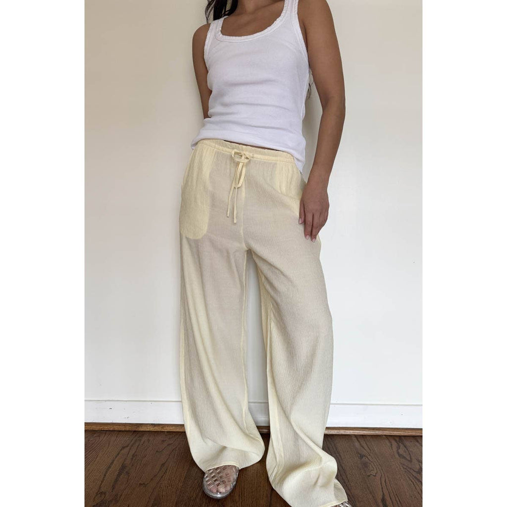 Drawstring Mid Waist Straight Leg Flowy Pants