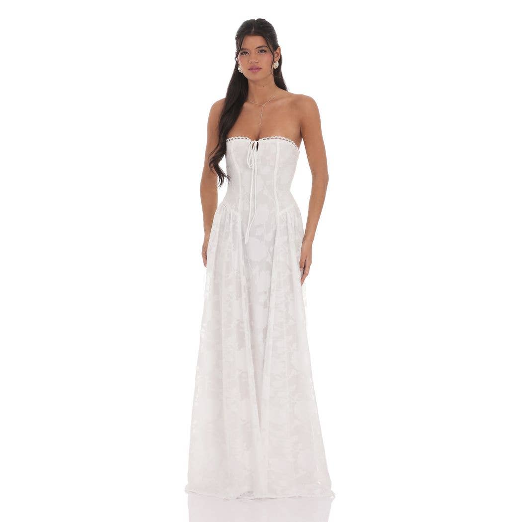 Floral Lace-Up Maxi Dress in White