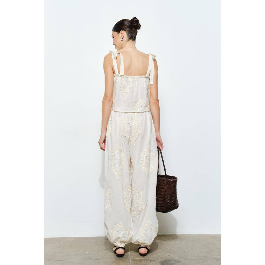 OWEN EMBROIDERED TIE STRAP SCARF TOP