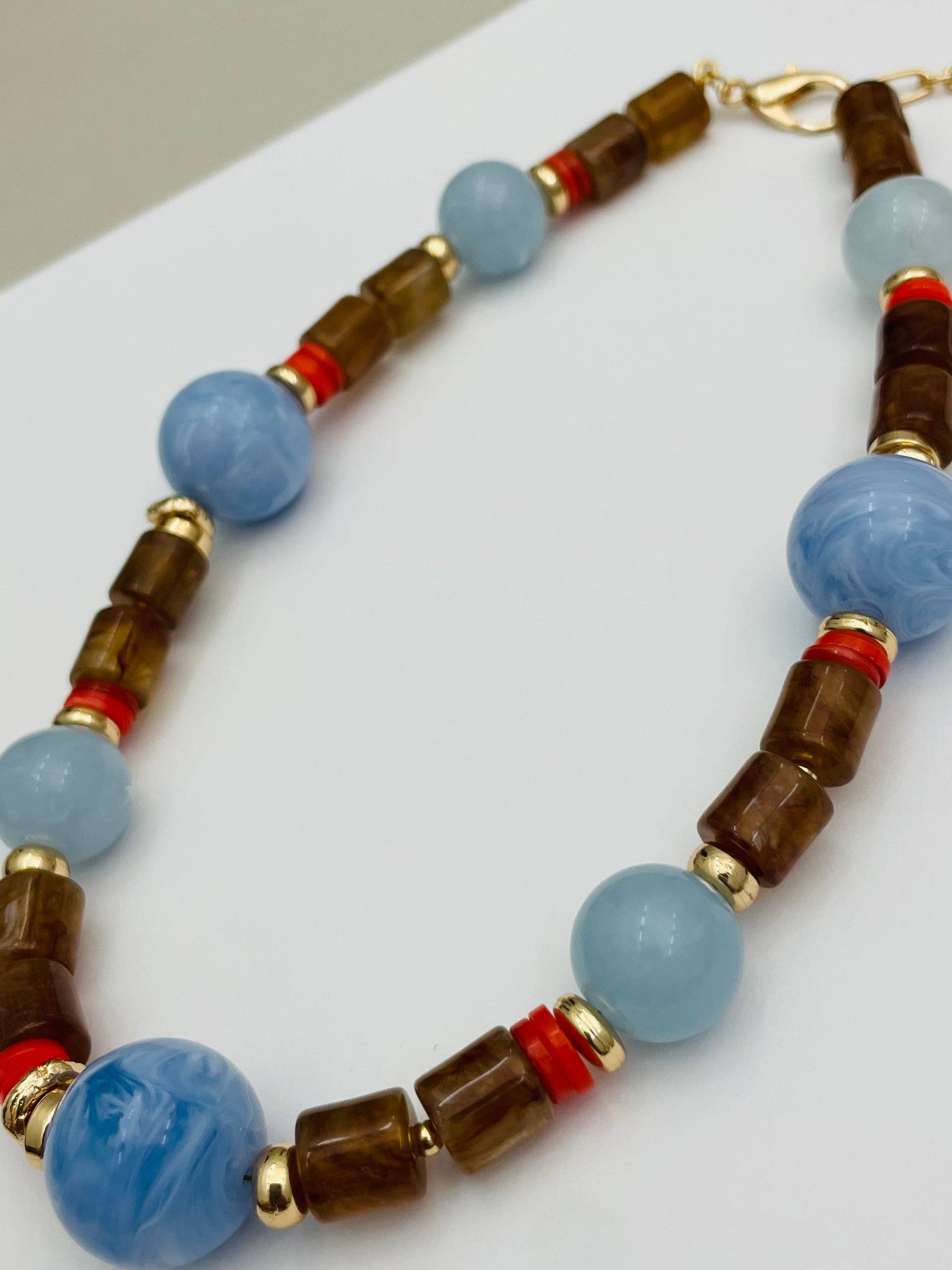 Brown & Blue Resin Beaded Necklace