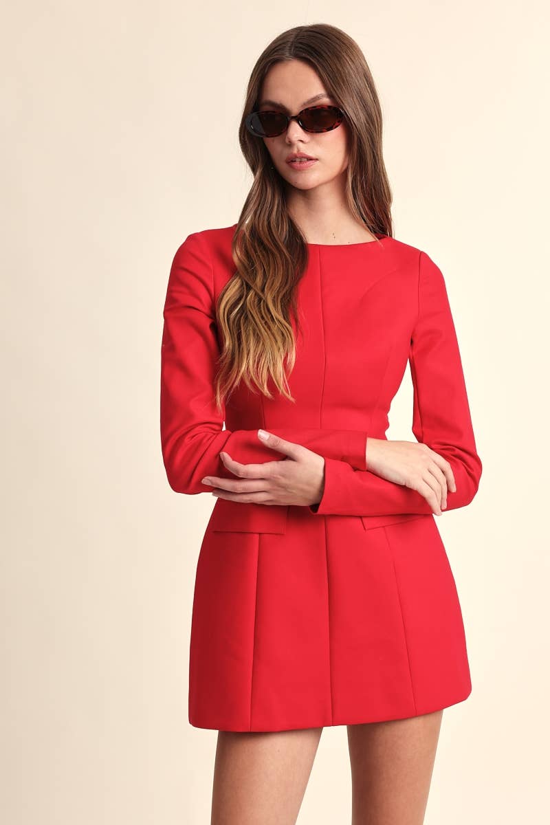 Boat Neck Long Sleeve Slim Fit-in Mini Dress