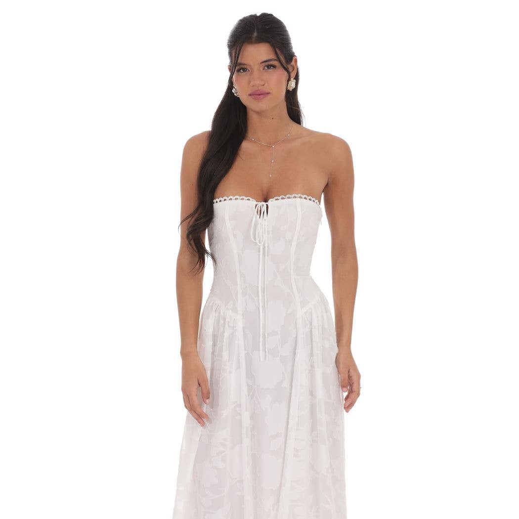 Floral Lace-Up Maxi Dress in White