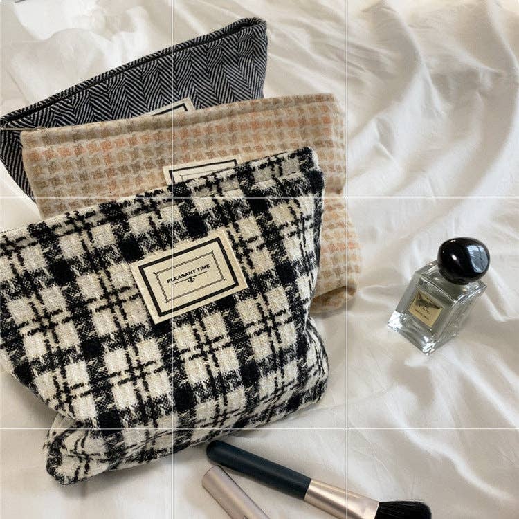 Plaid Color Block Large Capacity Make Up Bag