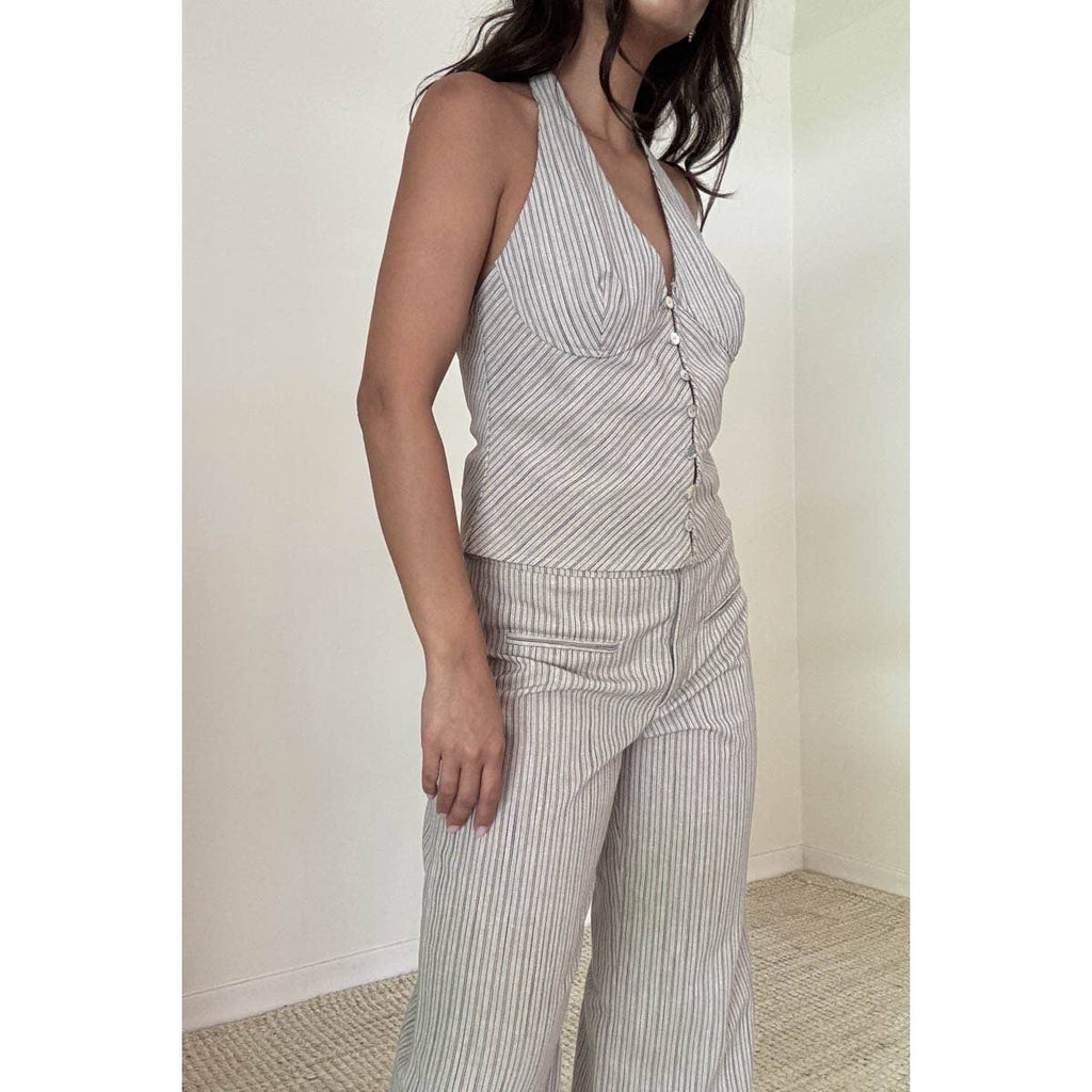 Taupe Stripe Halter Neck Top