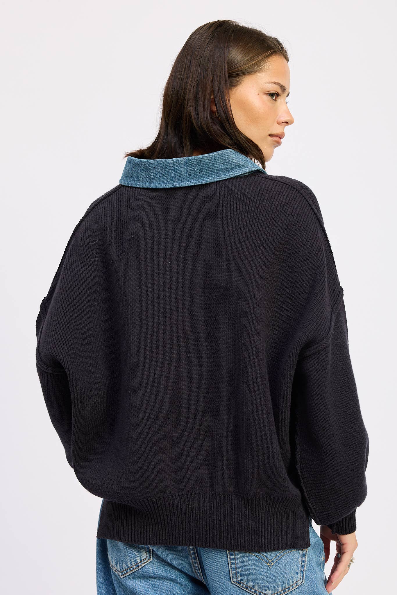 Contrasted Oversize Sweater with Collar
