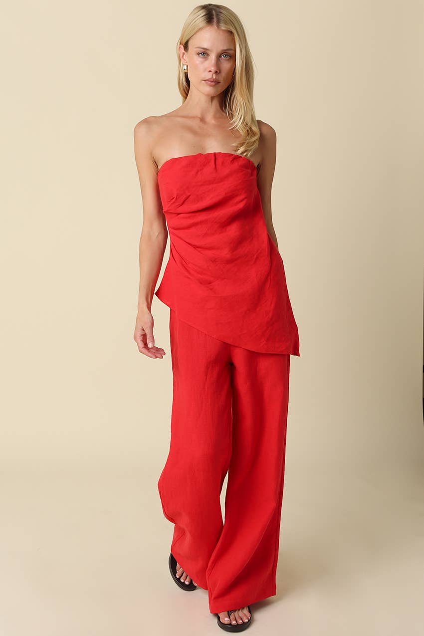 Rita Draped Strapless Linen Top