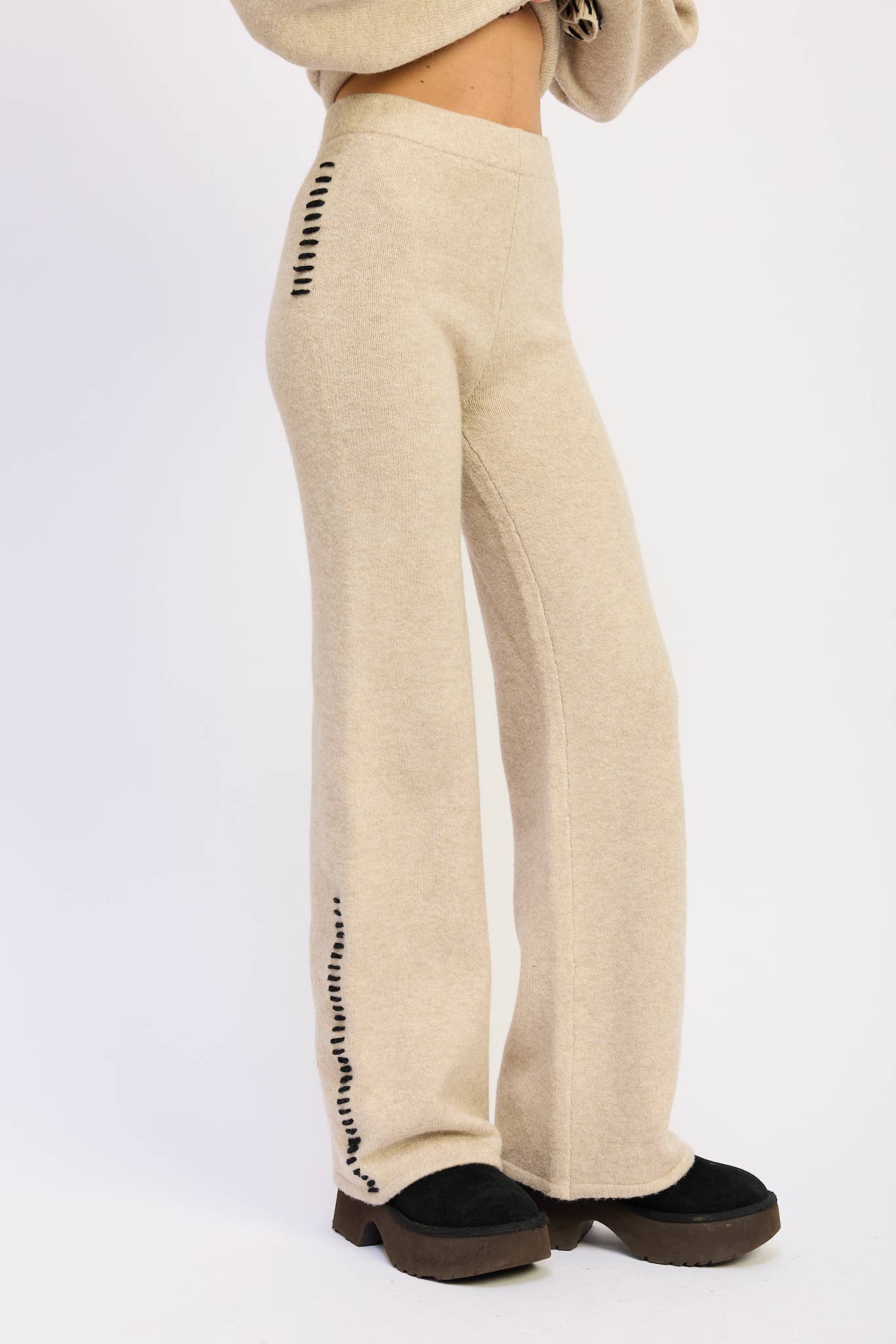 Wide Leg Pants with Blanket Stitching