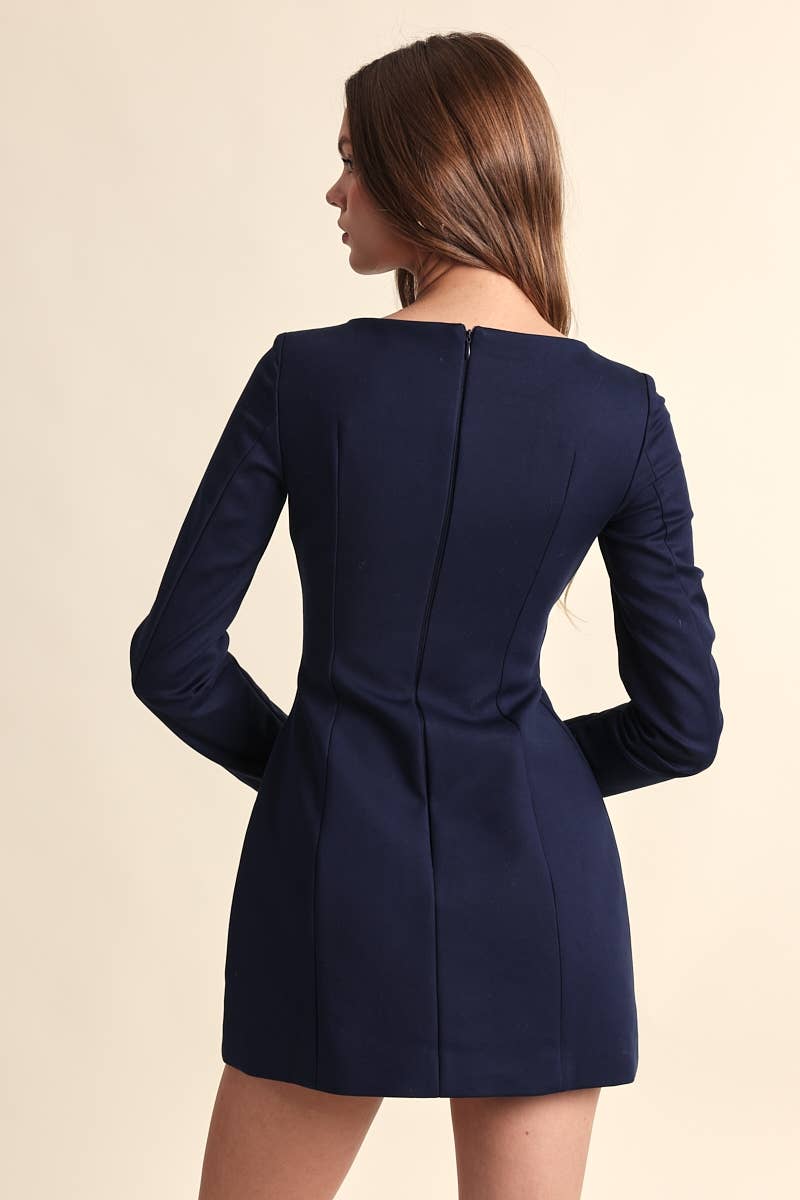 Boat Neck Long Sleeve Slim Fit-in Mini Dress