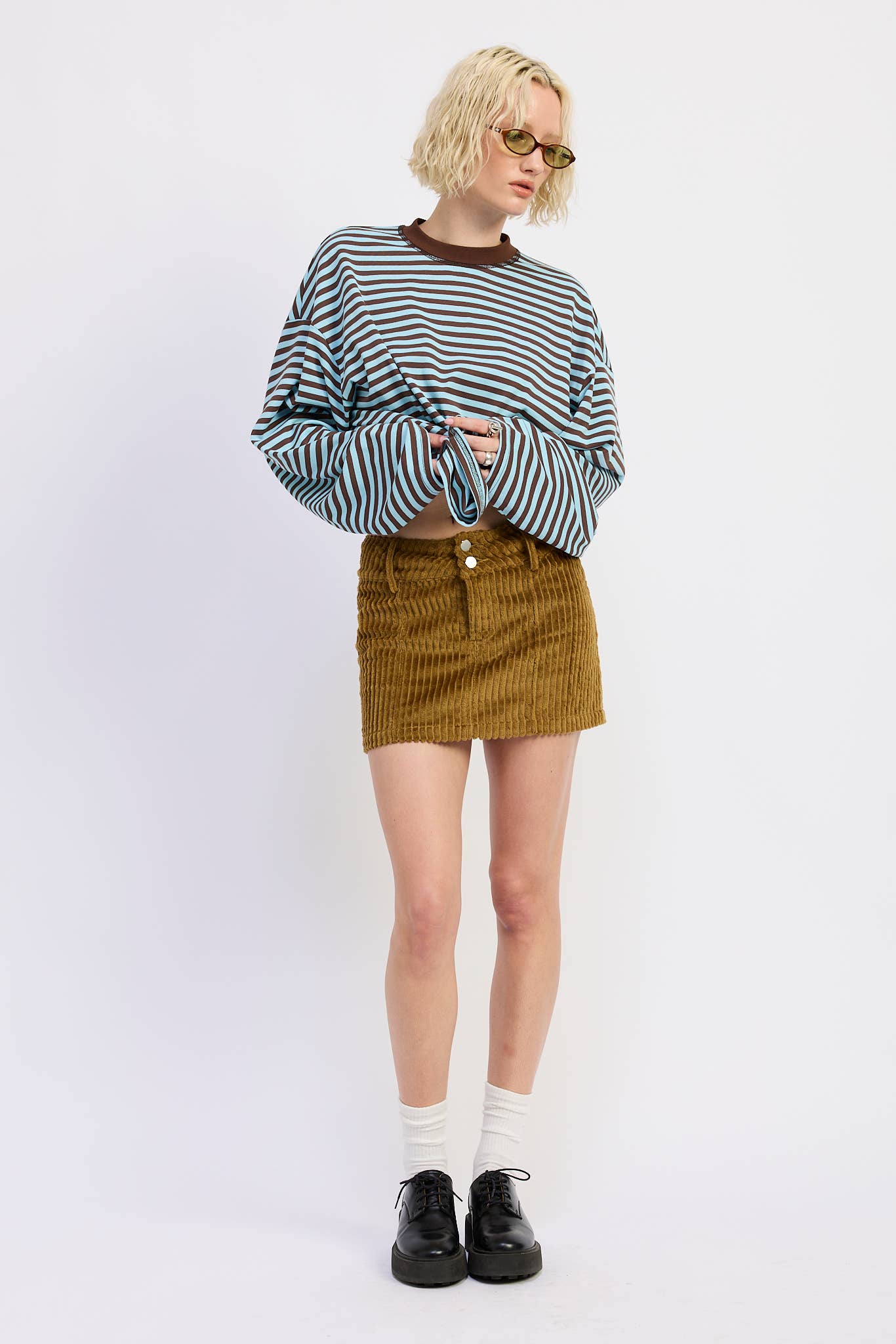 Corduroy Mini Skirt with Button