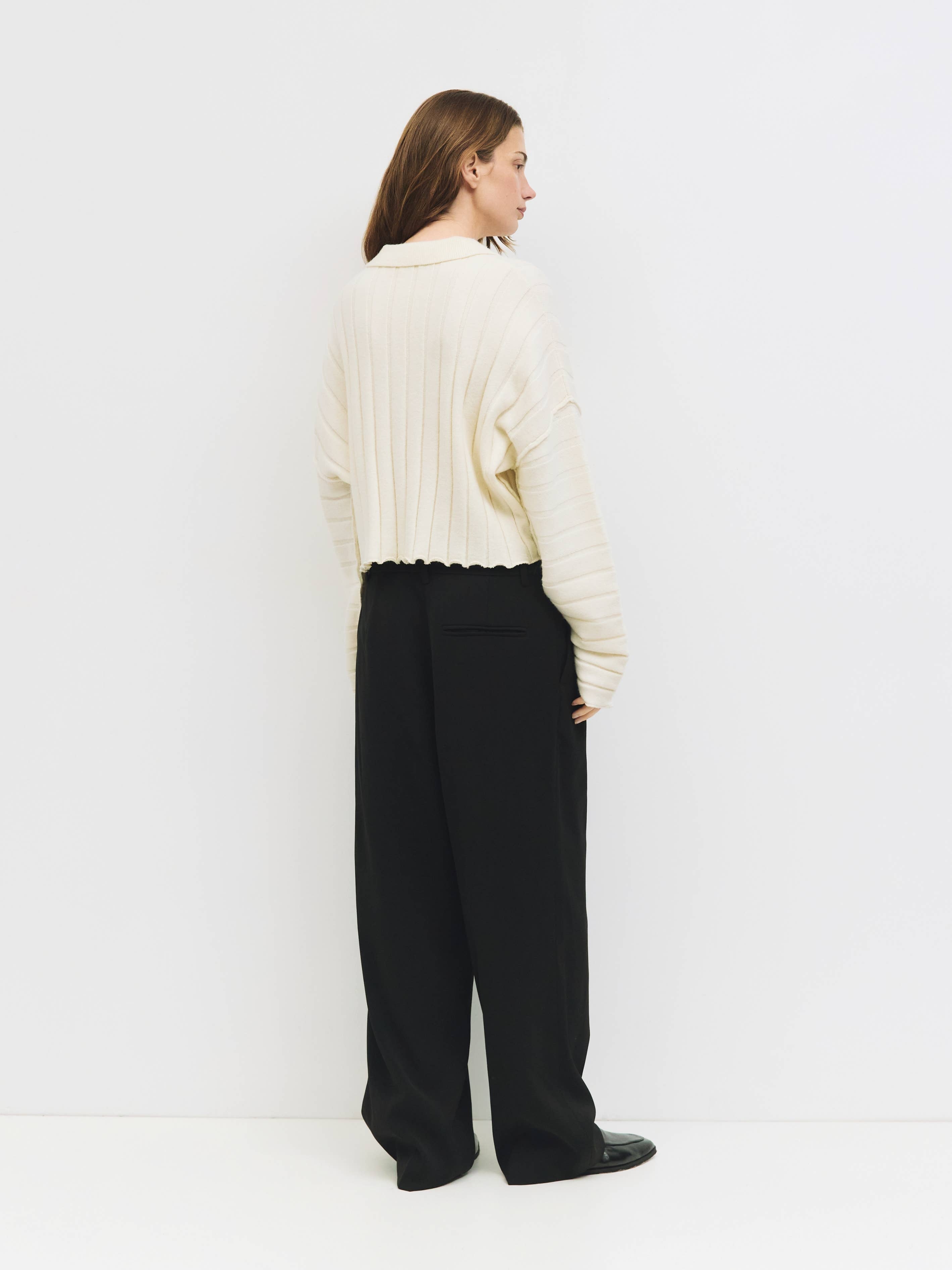 The Karina Sweater | Cropped Ribbed Knit Polo Sweater