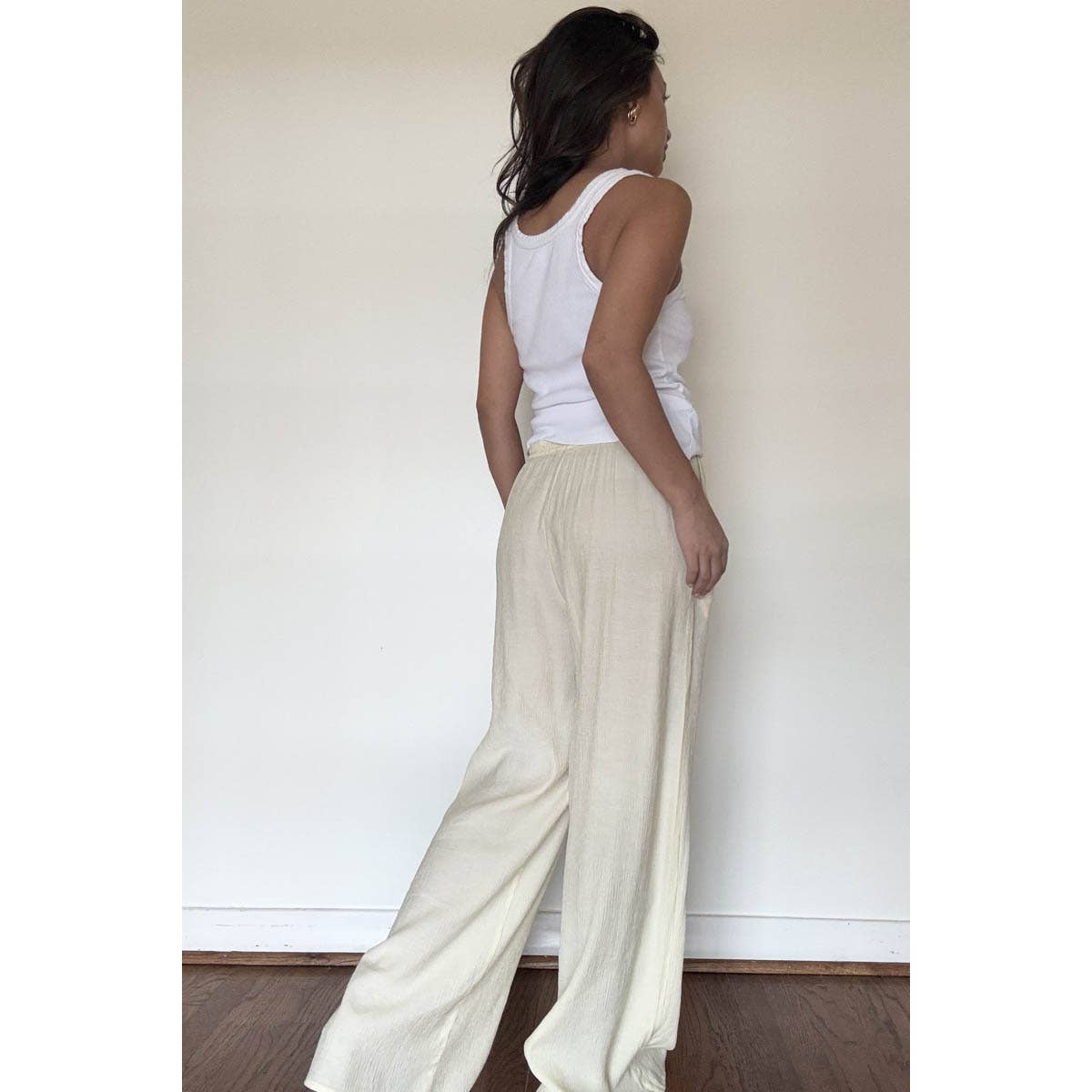 Drawstring Mid Waist Straight Leg Flowy Pants