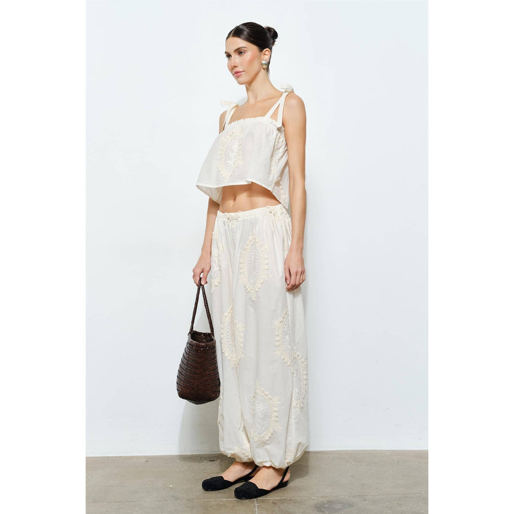 OWEN EMBROIDERED TIE STRAP SCARF TOP