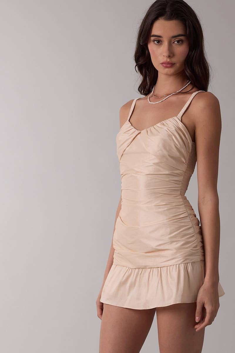 Lux Solid Color Slim Fit-in Ruched Mini Dress