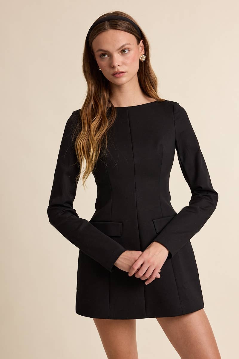 Boat Neck Long Sleeve Slim Fit-in Mini Dress