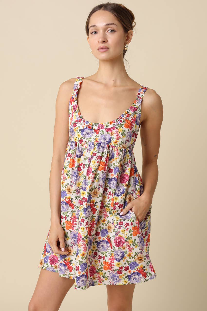 CHLOE GARDEN BLOOM SCOOP NECK MINI DRESS