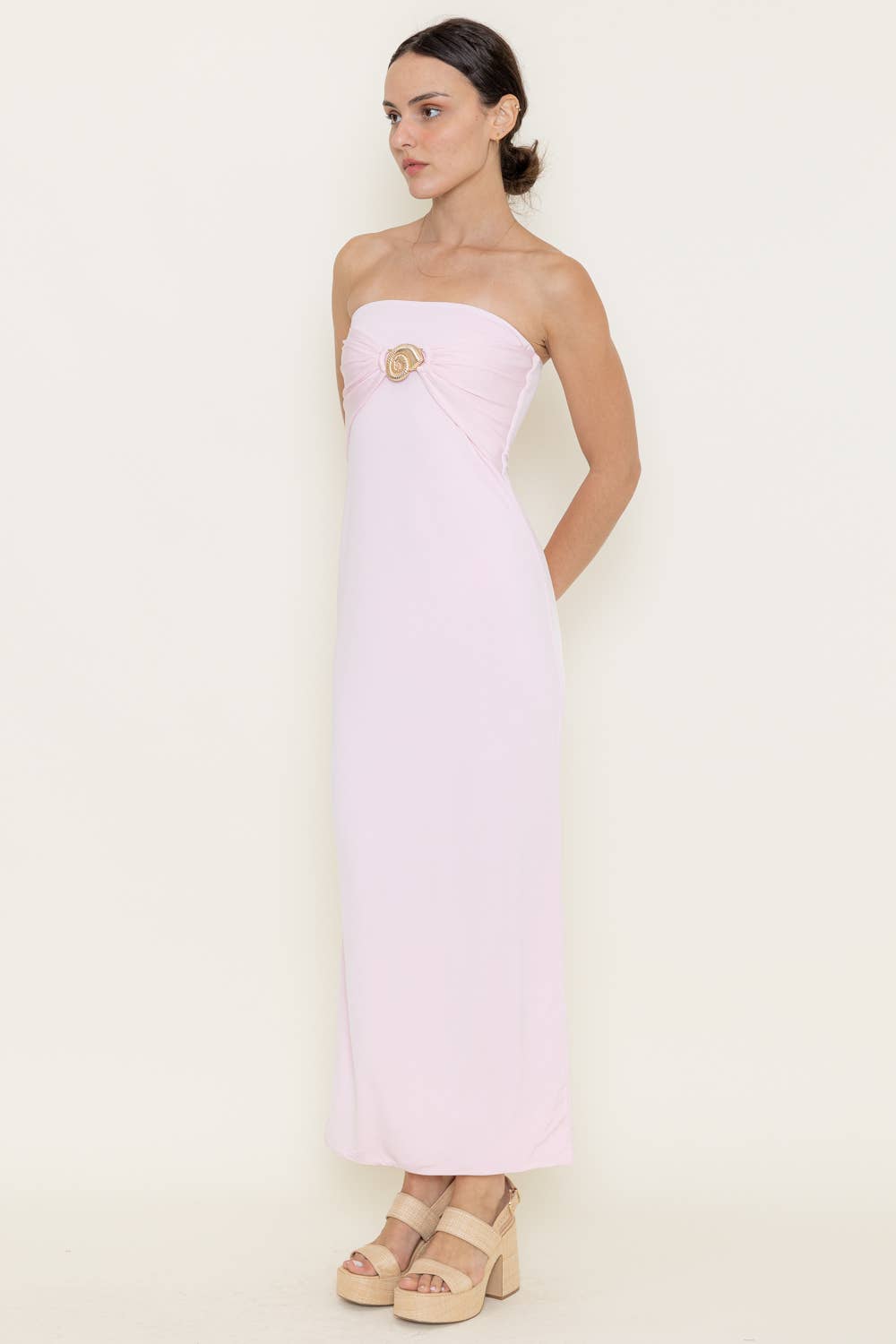 CHIC RESORT BEACH SEASHELL STRAPLESS MAXI DRESS