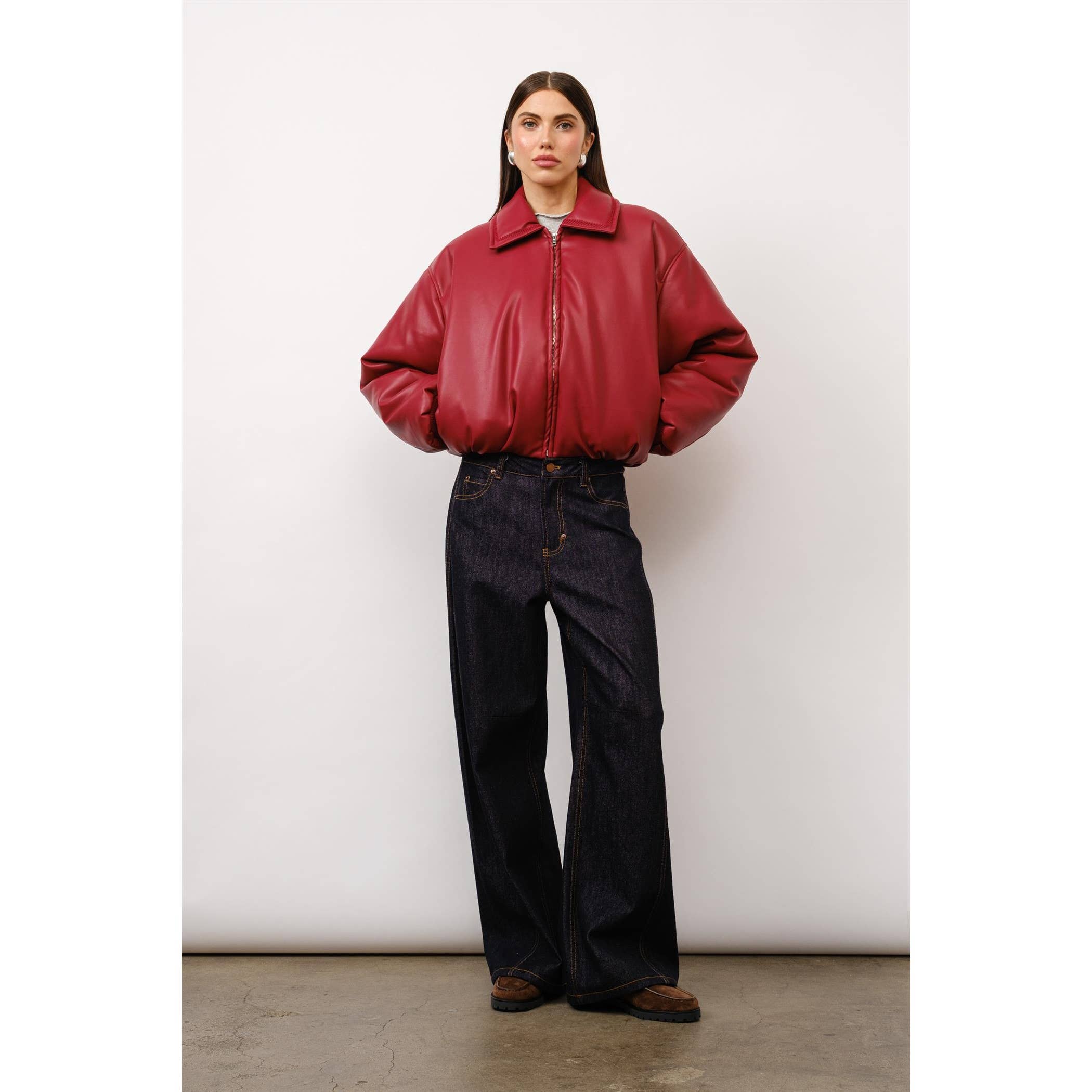 Cora Padded Bomber Jacket in Ruby