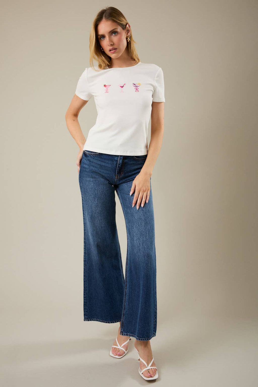 ROUND NECK SHORT SLEEVE COCKTAIL EMBROIDERED RIBBED TOP