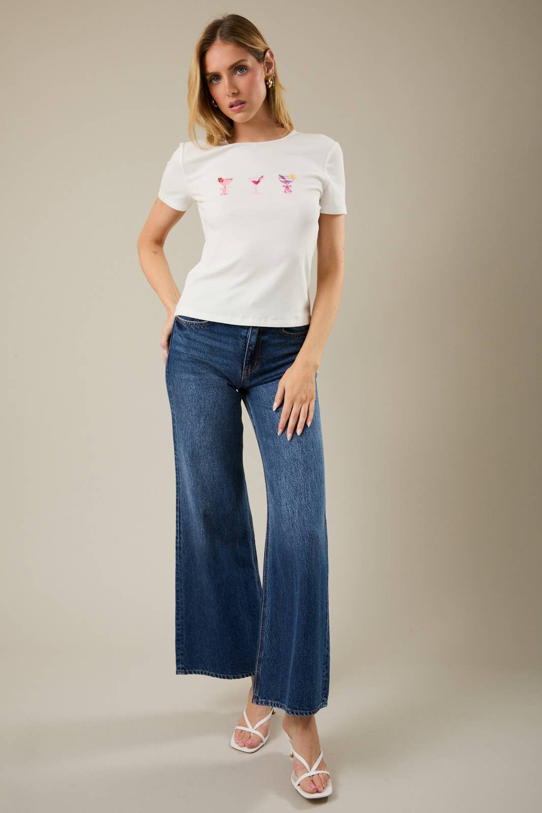 ROUND NECK SHORT SLEEVE COCKTAIL EMBROIDERED RIBBED TOP