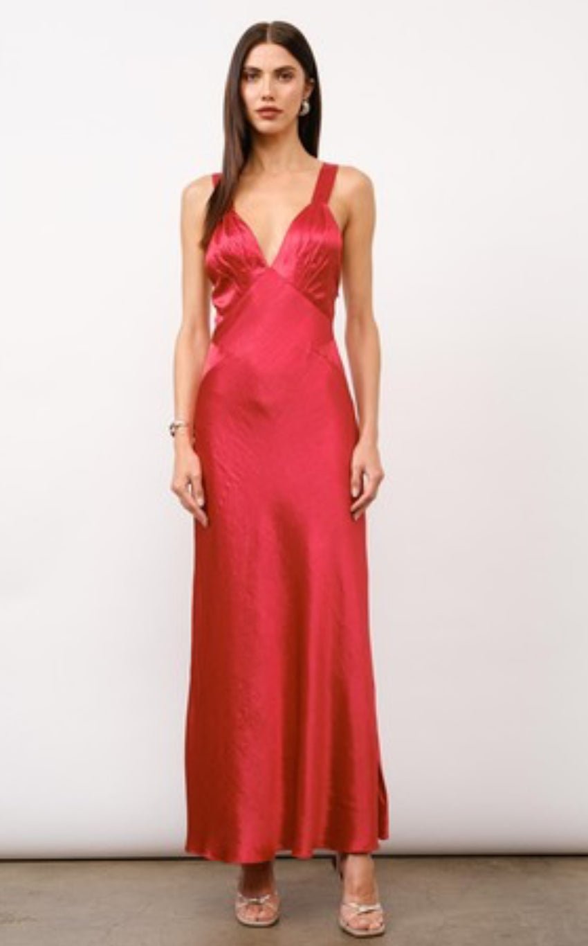 Ava Red Satin Maxi Slip Dress