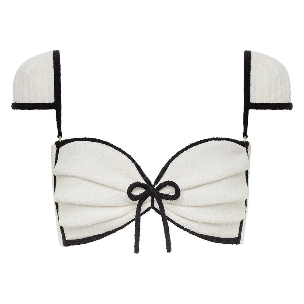 Montce - Cream (Black Binded) Terry Rib Cabana Bows Bikini Top