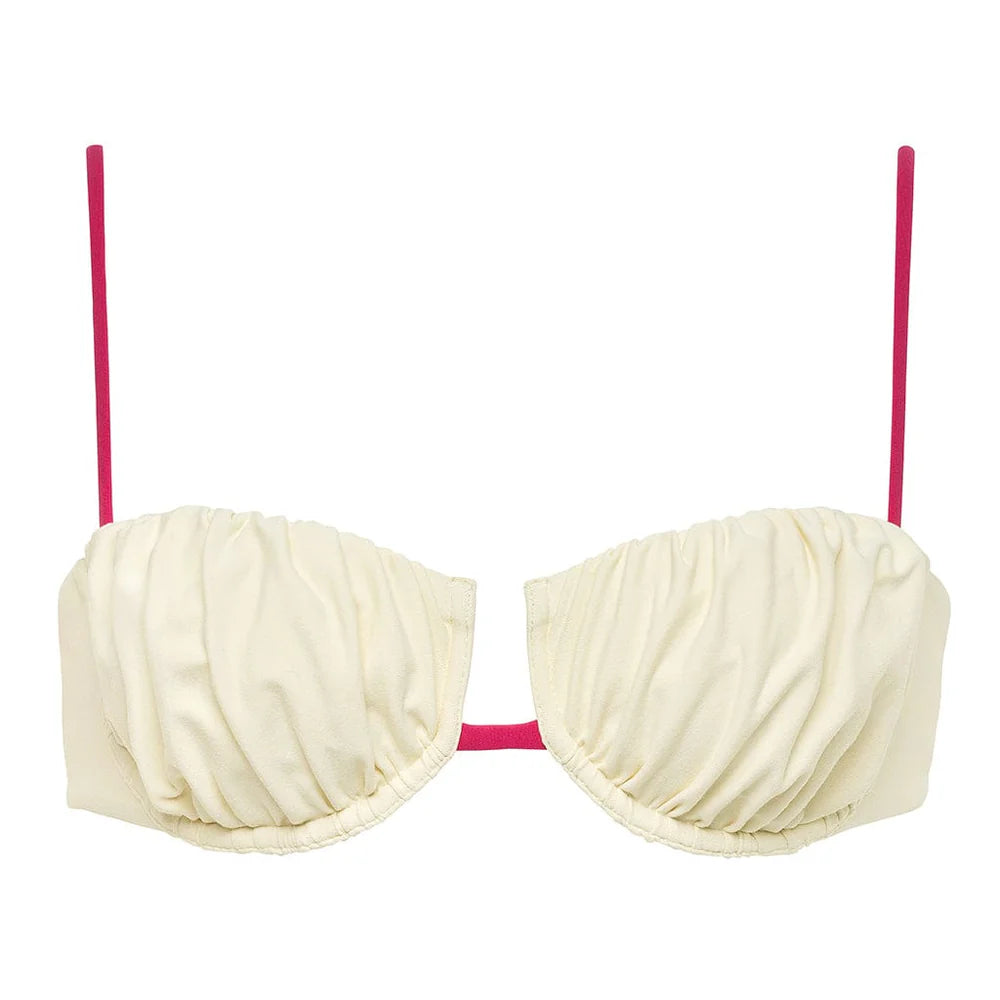 Montce - Cream Raspberry Binded Petal Bikini Top