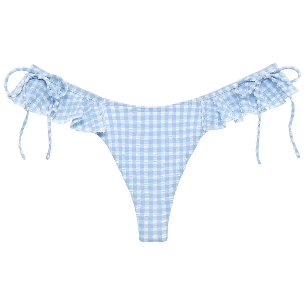 Montce - Peri Micro Gingham Uno Ruffle Bows Bikini Bottom