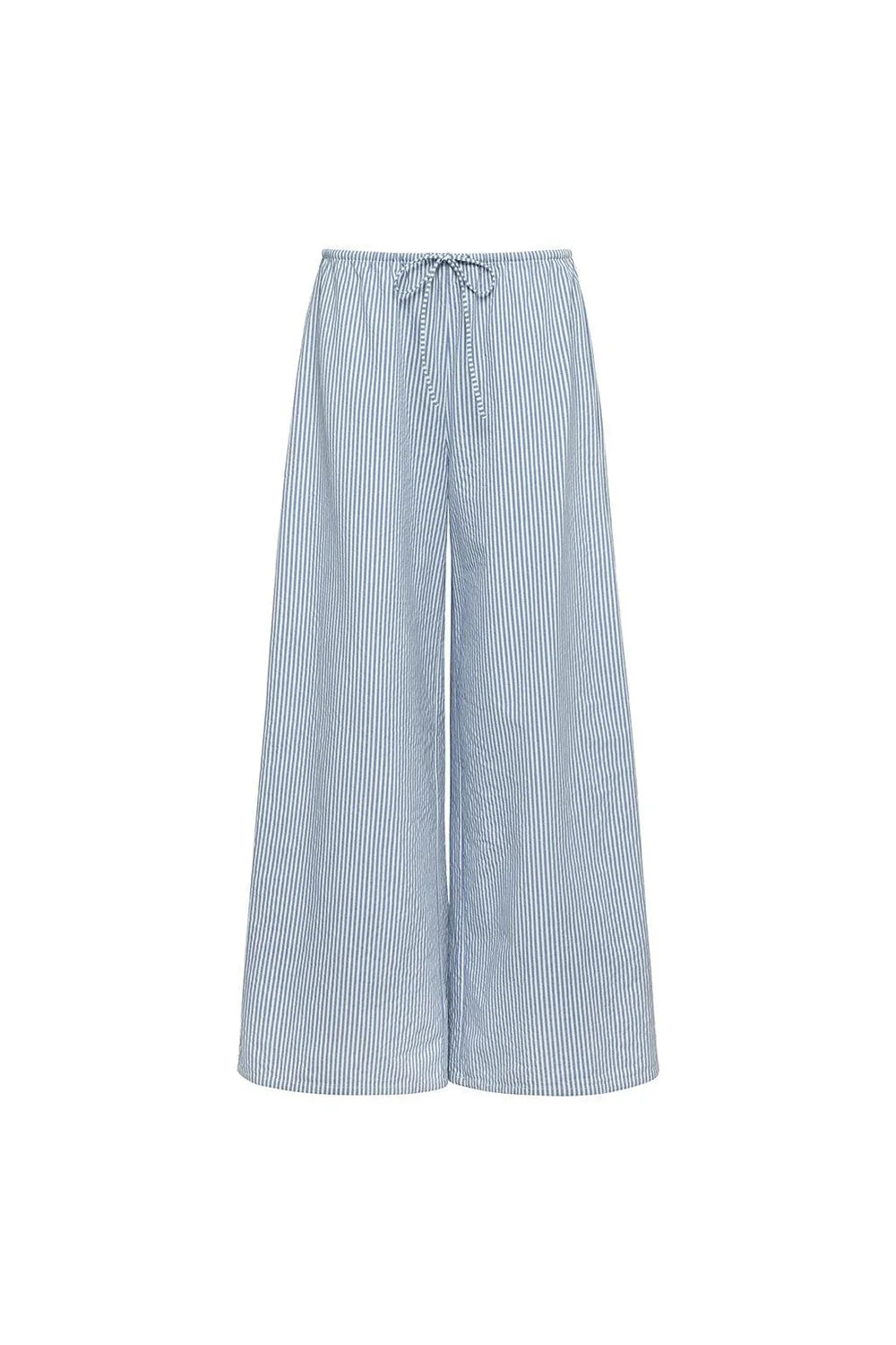 Classic Blue Stripe Drawstring Wide-Leg Pant