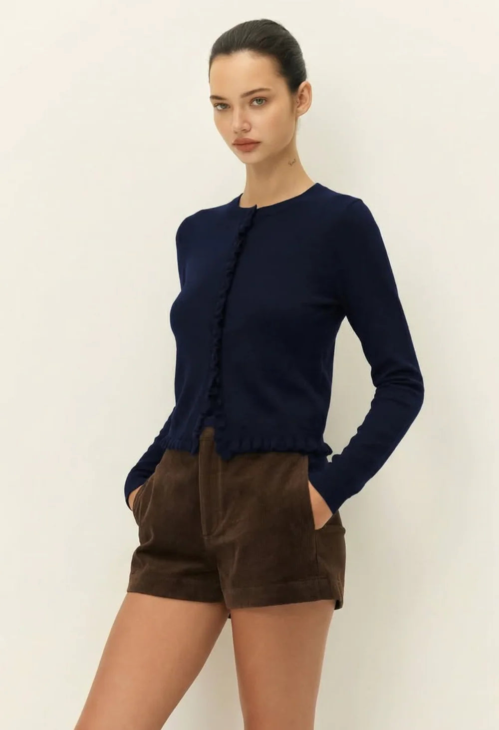 CAMILLE RUFFLED KNIT CARDIGAN