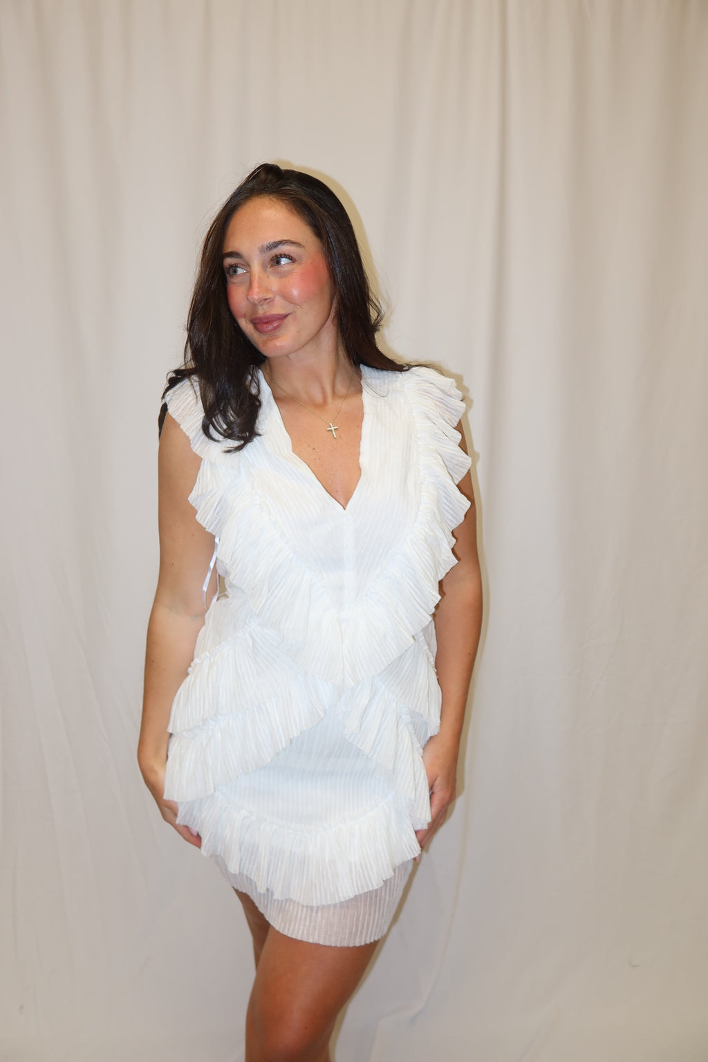 NOVA PLEATED RUFFLE MINI DRESS