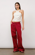 Marin Drawstring Waist Poplin Pants - Merlot