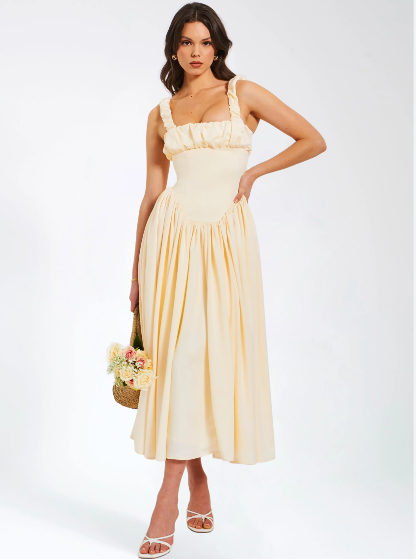 Miss Circle - Noreen Egg White Satin Corset Maxi Sundress